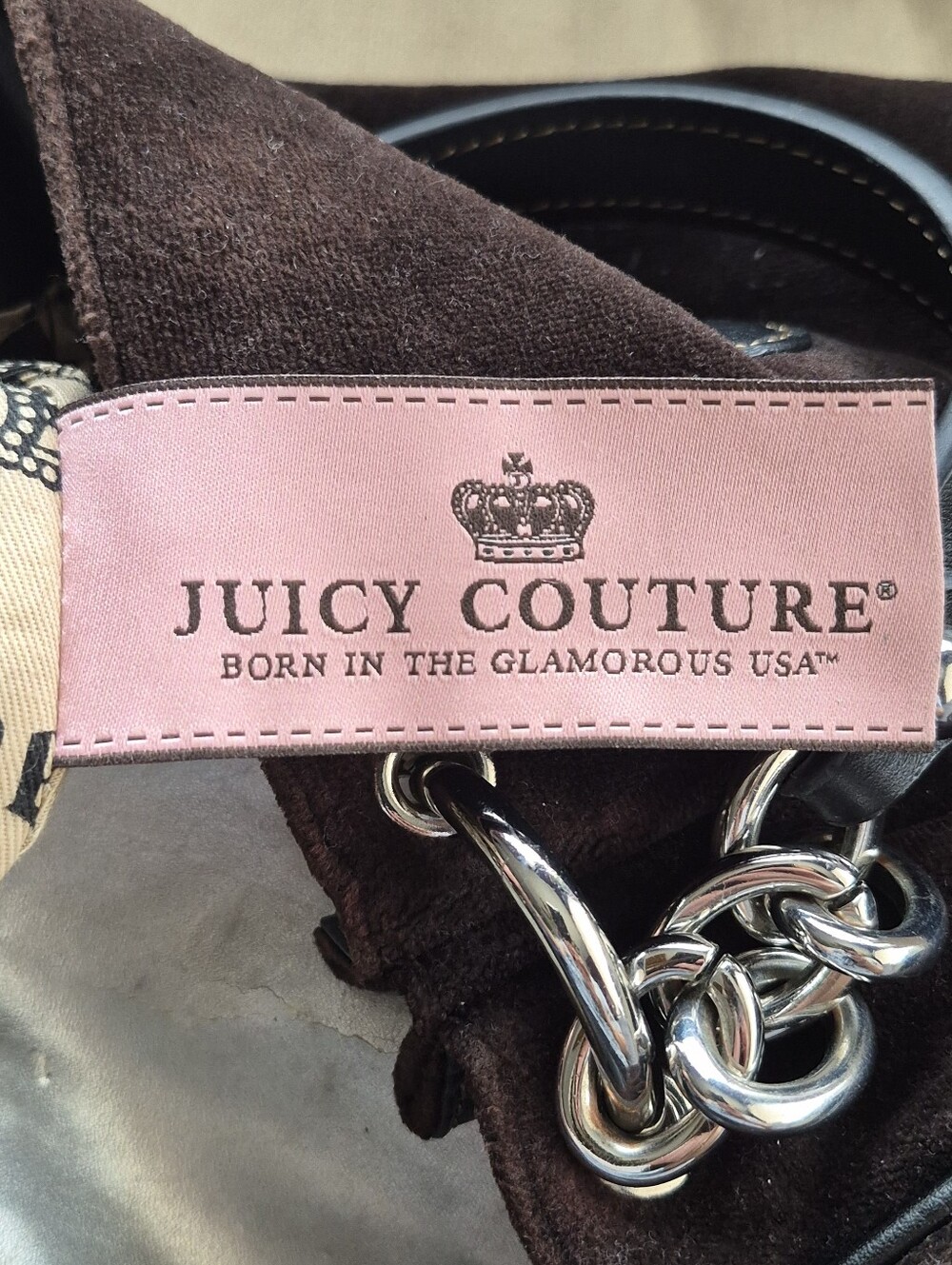 Vintage Juicy Couture Daydreamer Velour Tote Bag Brown Y2K Silver Crest Heart - Picture 5 of 17